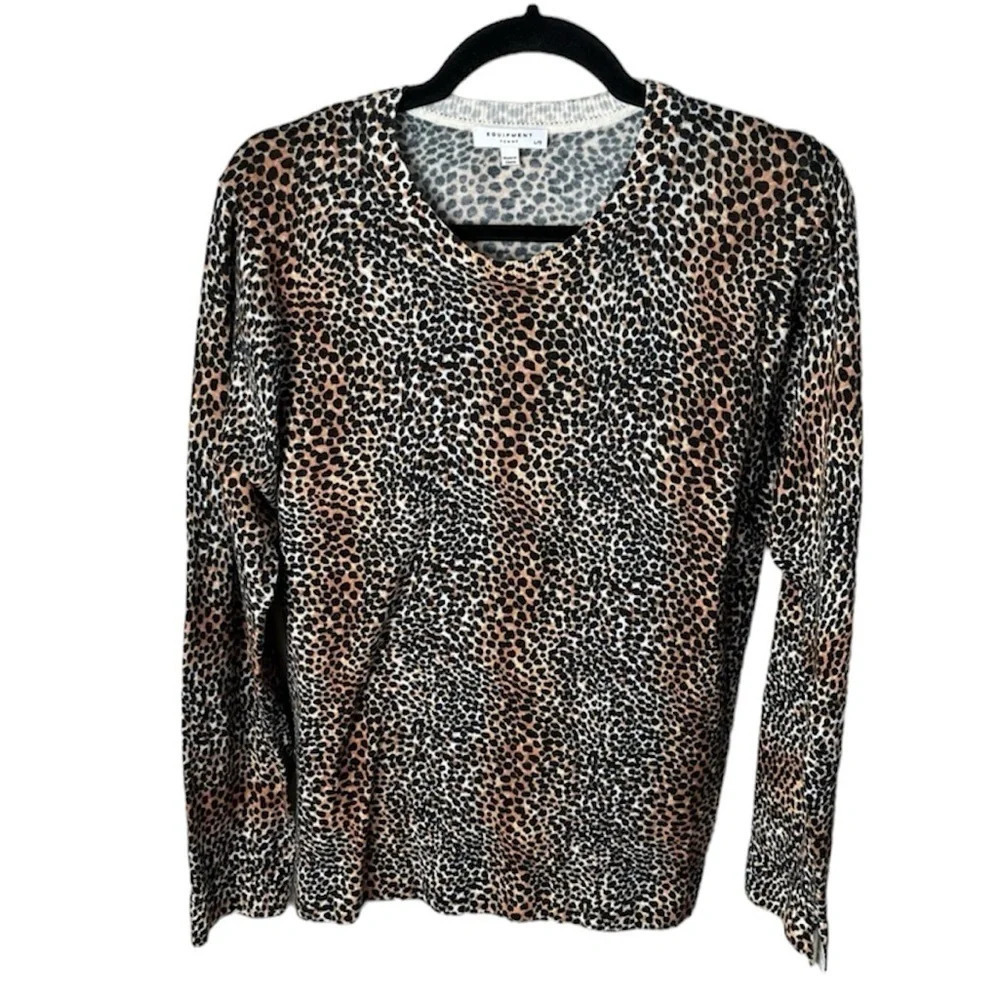 NWOT EQUIPMENT Raydon Leopard Print Wool Sweater Casual Women’s Large - Picture 2 of 12